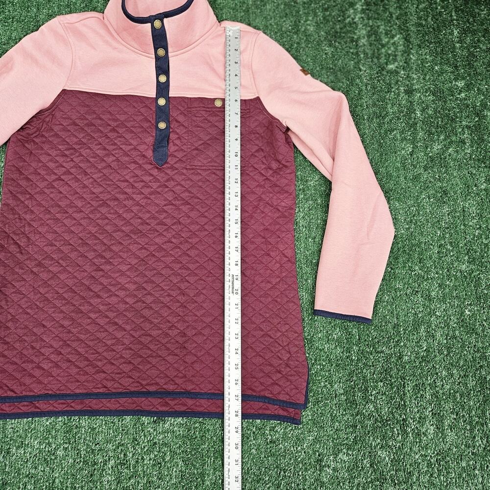 L.L. Bean Womens Quilted Sweatshirt Mock Neck Tunic Colorblock Maroon Pink Large - Picture 7 of 10